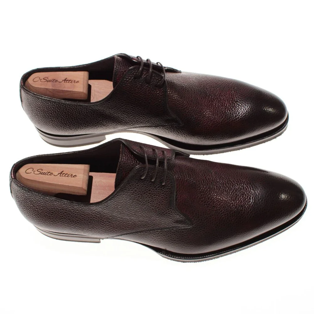 Di Bianco NWB Lace Up Derby Dress Shoes Size 9 US in Dark Red Pebbled Leather